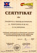 certyfikat - ochrona przeciwpożarowa